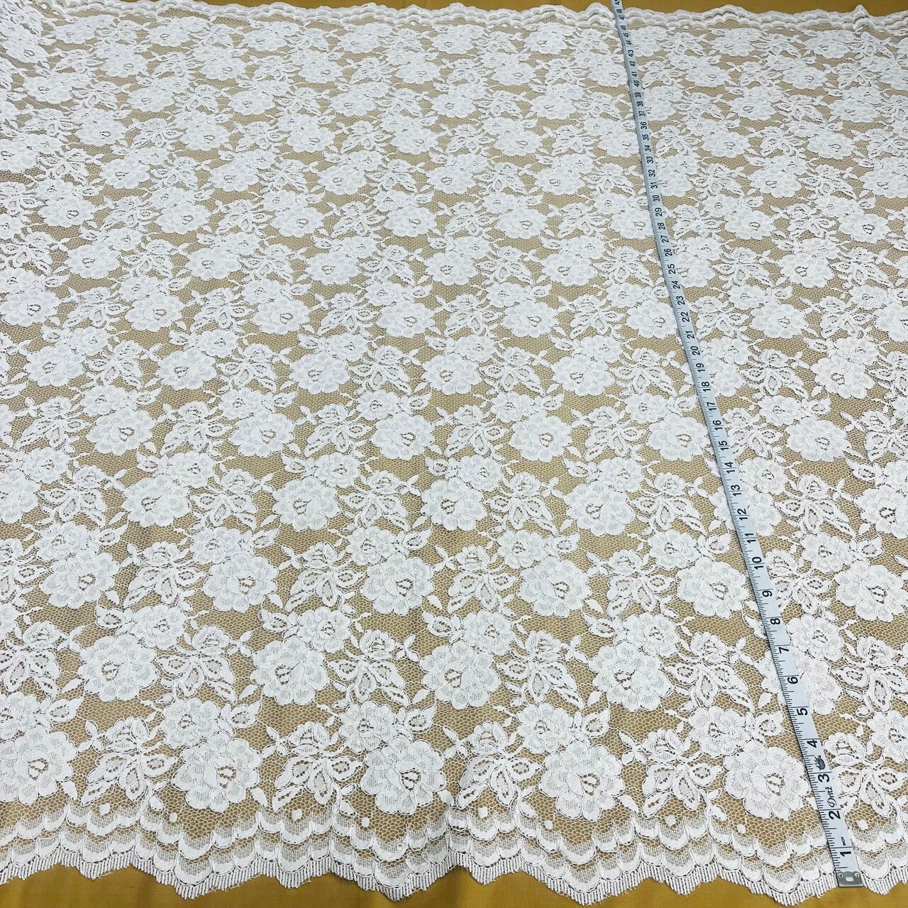 1 Yard Luxurious Corded Bridal Lace Fabric Embroidered on 100% Polyester Net Mesh 49" Width